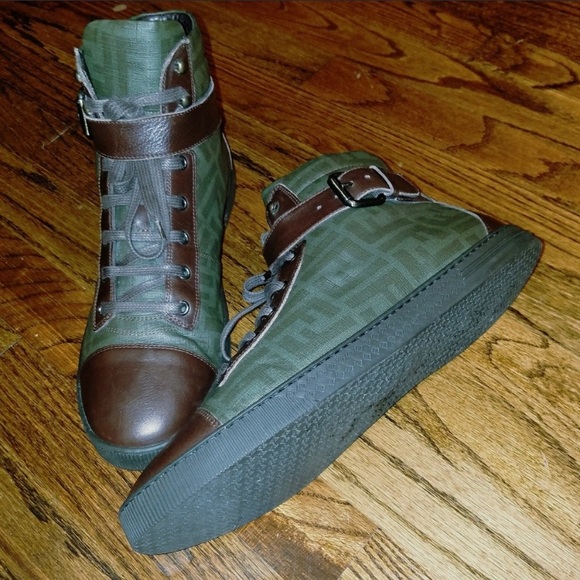 Authentic FENDI Brown Active Logo HighTop Sneakers sz US 11. - Picture 2 of 8